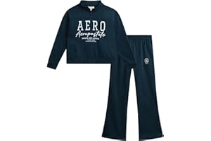 AEROPOSTALE Girls Sweat Set - 2 Piece 1/4 Zip Pullover Girls Sweatshirt and Wide Leg Jogger Kids Pants Athletic Set (7-12)