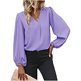 EGRETLAC Long Sleeve Blouses for Women, Leopard Print Chiffon Tops V Neck Loose Business Shirts Casual Work Tunic