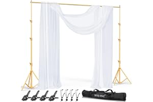 HYJ-INC 10x10Ft Photography Backdrop Stand - Gold, Adjustable Backdrop Stand for Parties, Photo Back Drop Stand, Background Support Stand with Carry Bag,Clamp.