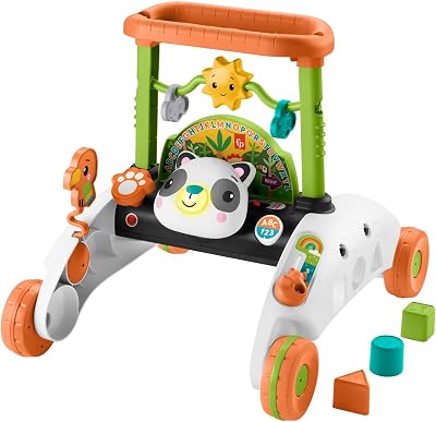 Fisher-price, andador panda 2 faces com atividades com luzes e sons, brinquedo para caminhar ou sentar com estampa de selva, presente para bebê acima de 6 meses (mattel hjy73)