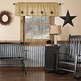 VHC Brands Farmhouse Pip and Star Stenciled Cotton Primitive Kitchen Curtains Rod Pocket Valance 16 x 60\