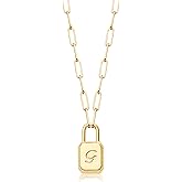MEVECCO Gold Dainty Initial Lock Necklace 18K Gold Plated Padlock Paperclip Chain Letter Necklaces for Women Minimalist Personalized Jewelry