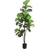 6ft Fiddle Leaf Fig Tree Artificial Plant in Pot for Indoor Home Decor | Large Fake Trees with Black Planter, Ficus Lyrata Faux Plant Artificial Tree for Office Indoor Outdoor Living Room Home Decor