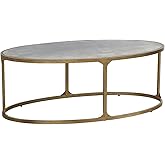 Signature Design by Ashley Korajane Oval Coffee Table with Tempered Glass Top, Faux Marble Finish, Steel Frame, 48" W x 27.38