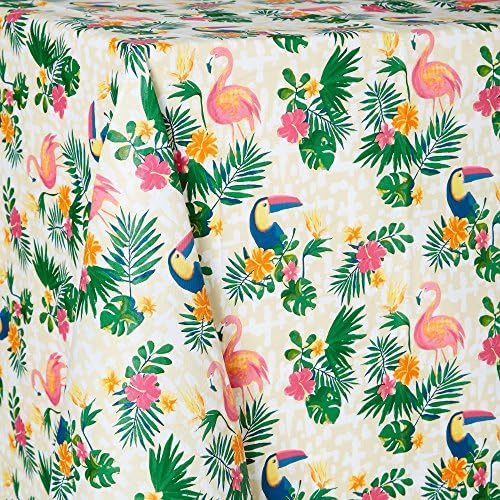 Tropix Flamingo Dance Tablecloth 52'' X 70'' Oblong Beige/green/pink/blue