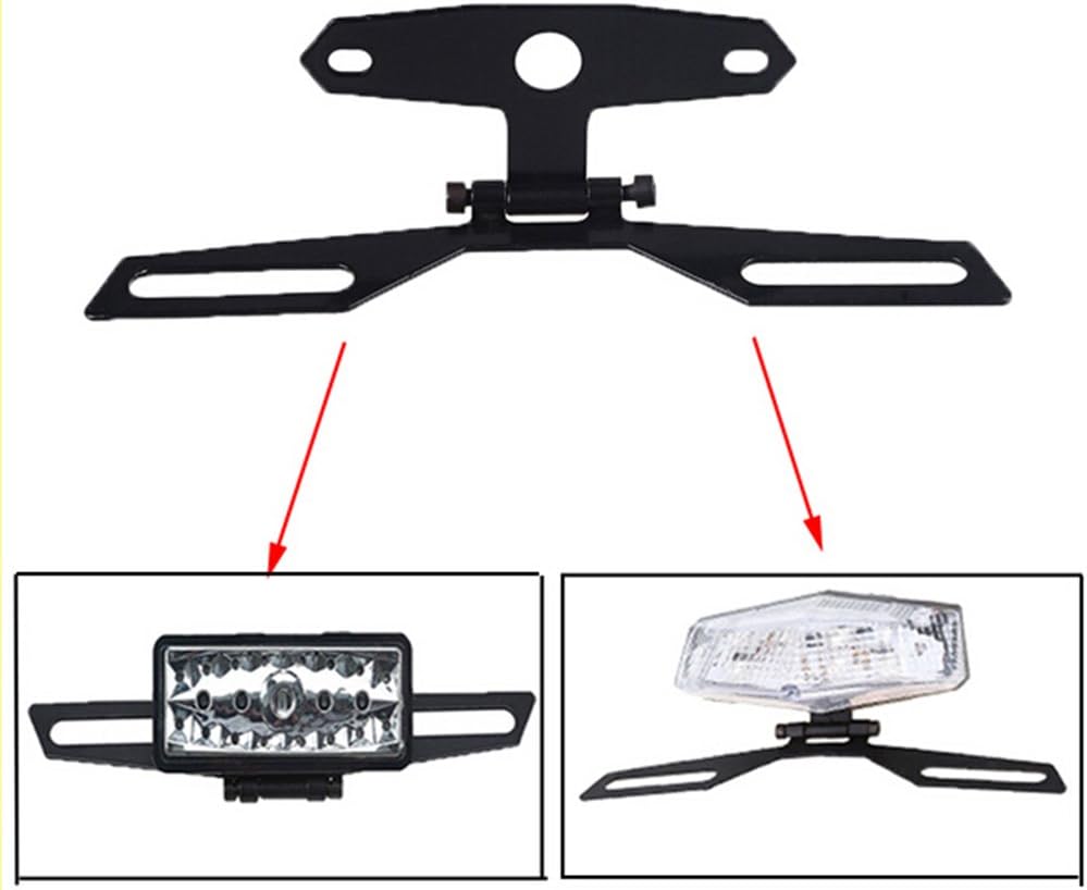 Motorcycle Adjustable Folding License Plate Holder Tail Rear Light