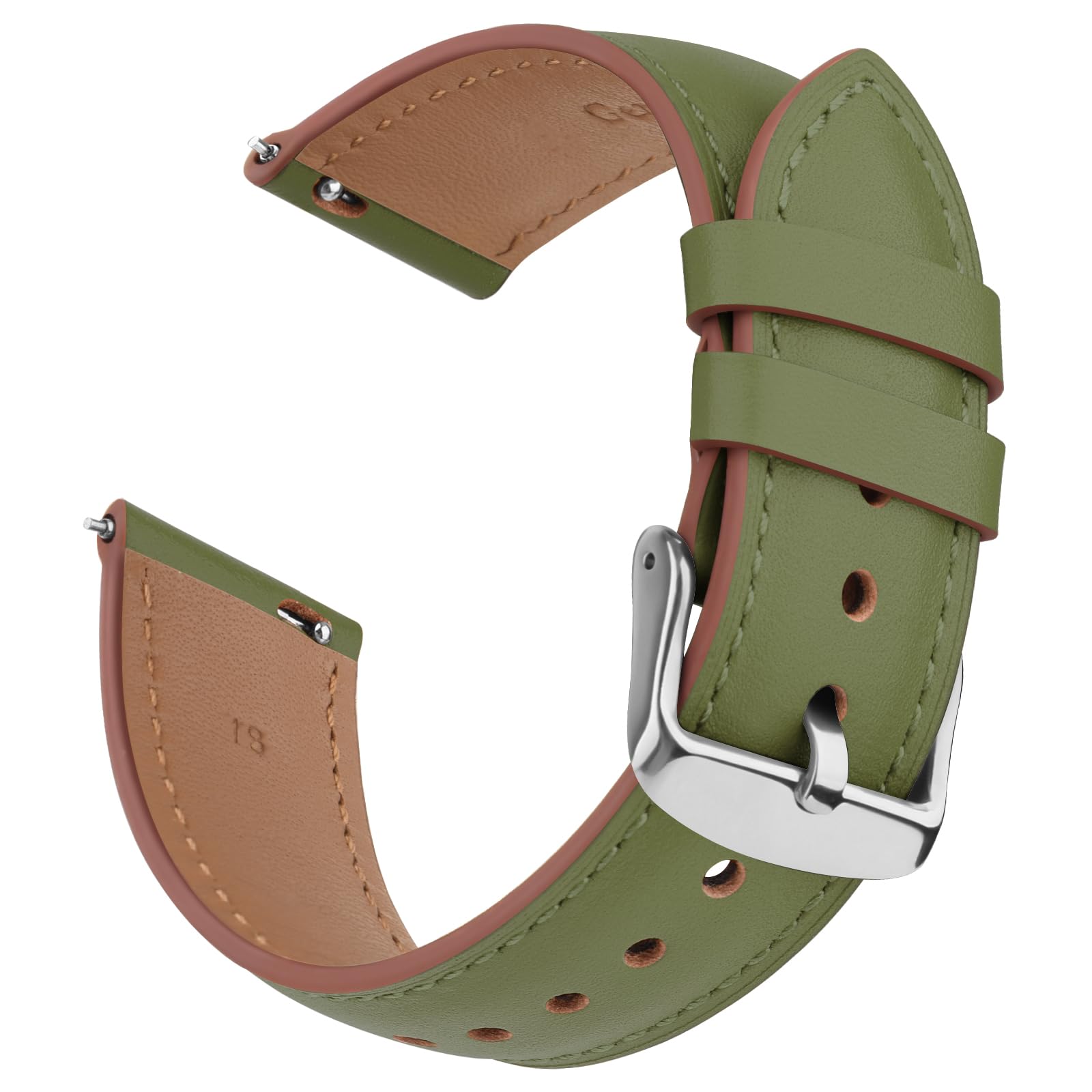 Leather Strap for Garmin Vivoactive 4s, Venu 3s/2s, Forerunner 255s/265s, Vivomove 3s, 18mm Adjustable Replacement Watch Band Sport Wristband (Oliver green)
