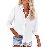 Womens Button Down Shirts Cotton Dress Shirts Oxford Shirts Long Sleeve Work Blouses Collared Tops Tunics with Pocket