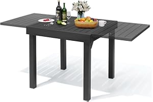 PATIOHIT Modern Aluminum Outdoor Dining Table 31.5"-63" Expandable Patio Dining Table for 6 People Outside, Extendable Aluminum Patio Table for Backyard, Porch, Deck, Garden