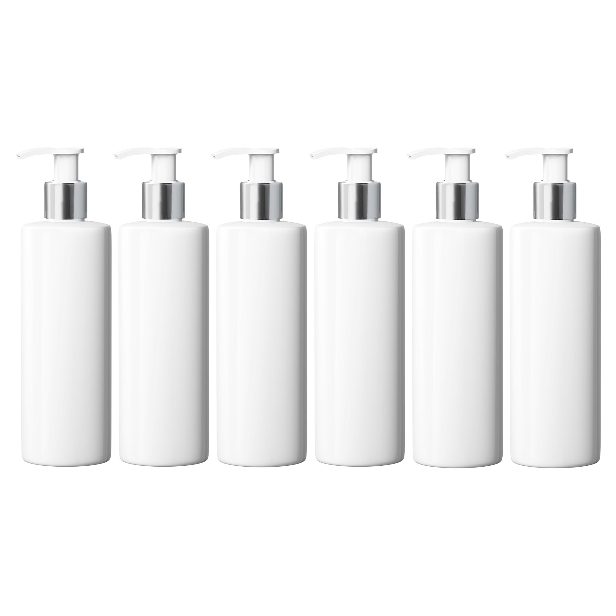 500ml Dispenser Pump Bottle White PET Plastic Bottle Silver/White Lotion Pump Mrs Hinch Customisable DIY Refillable Bathroom Hand Lotion Soap Bottle (50)