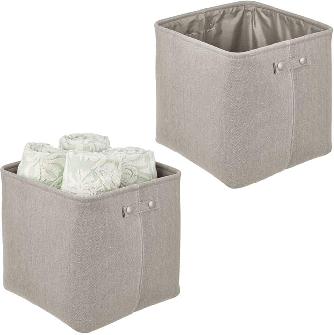 mDesign Soft Cotton Fabric Bathroom Storage Bin with Coated Interior and Handles