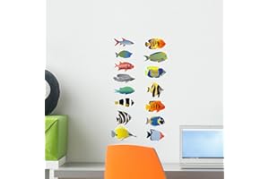 Wallmonkeys 15 Different Fish Wall Decal Sticker Set Individual Peel and Stick Graphics on a (18 in H x 13 in W) Sticker Sheet WM382888