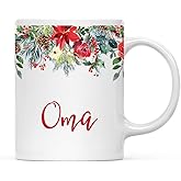 Andaz Press 11oz. Mother's Day Ceramic Coffee Tea Mug Gift, Rustic Christmas Winter Flowers Roses Florals, Oma, 1-Pack