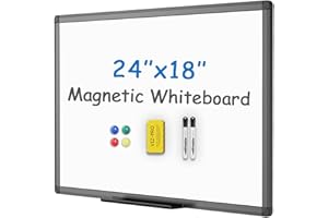 VIZ-PRO Magnetic Whiteboard/Dry Erase Board with Black Aluminium Frame, 24 X 18 Inches, Includes 1 Eraser & 2 Markers & 4 Mag