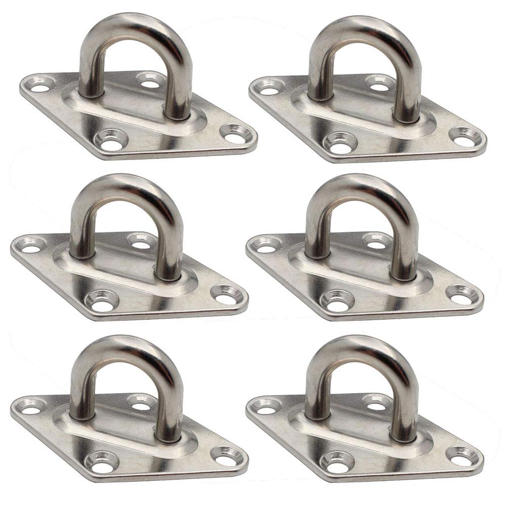 POFET 6Pcs 6mm Stainless Steel Eye Plate,Metal Diamond Shaped Eye Plate Deck Staple Hook Loop,Fixed Buckle Sun Sail Eye Board Yacht Hardware Fittings — image 1
