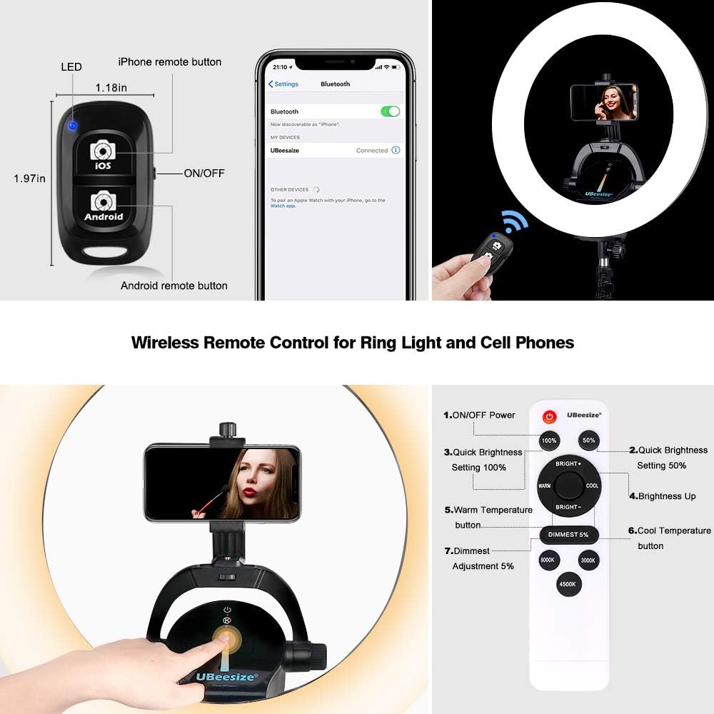 UBeesize Ring Light Kit: 17.5” Outer Led Ring Light with Wireless Control, Professional Bi-Color 3000K-6000K Circle Lights, Up to 5000Lux, Compatible with DSLR Cameras, Cell Phones and Webcams. : Camera & Photo