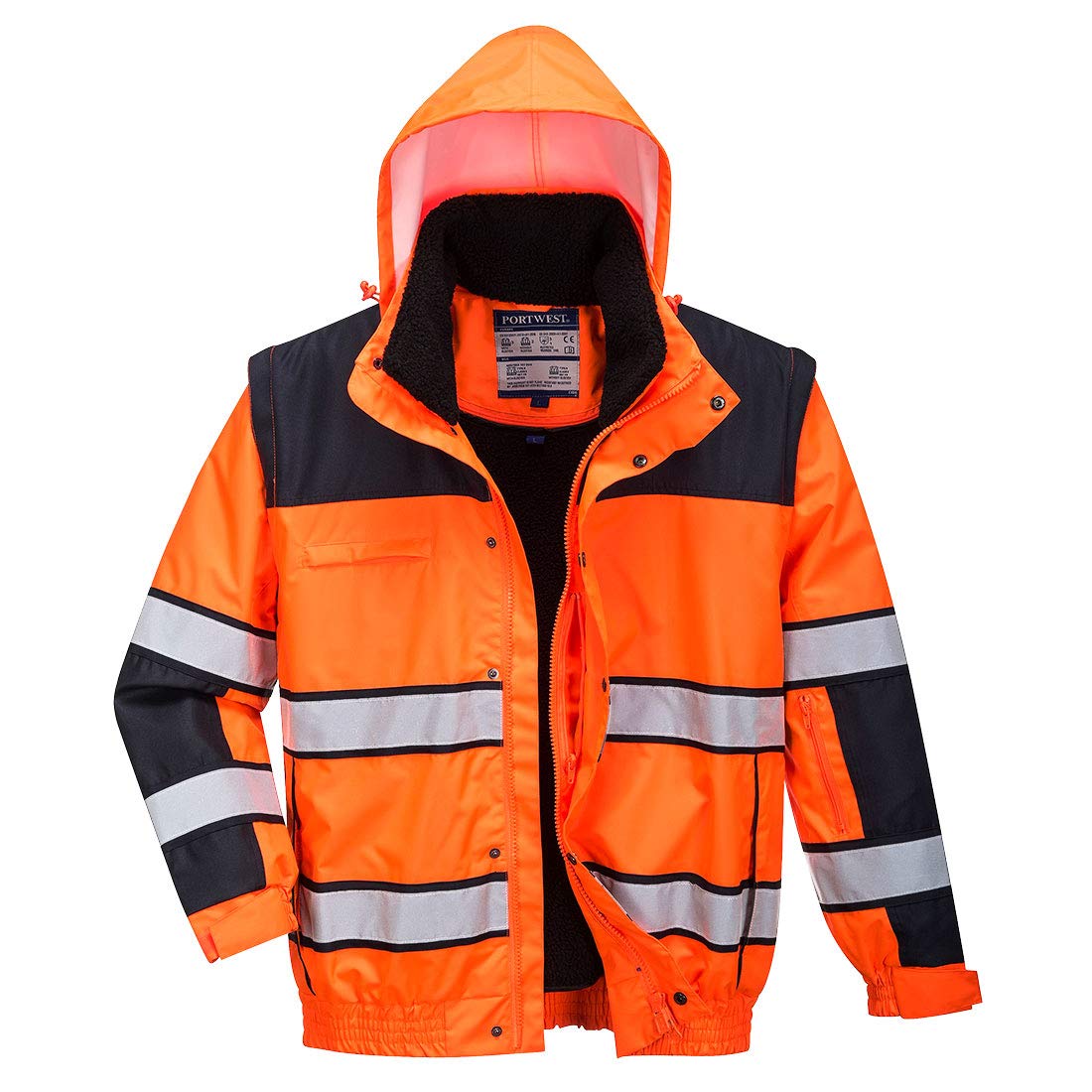 Portwest Hi-Vis Classic Bomber Jacket, Size: S, Colour: Orange/Black, C466OBRS
