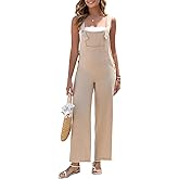 Oymyakon Women's Linen Overalls Baggy Wide Leg Jumpsuits Casual Fashion Adjustable Summer Sleeveless Rompers with Pockets