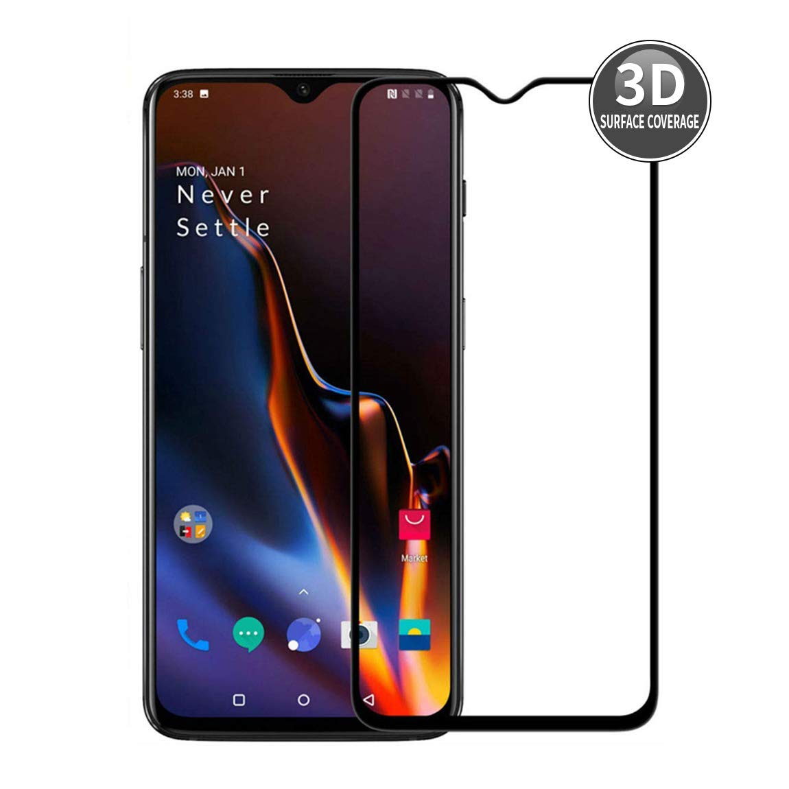 E-Hamii Screen Protector compatible with OnePlus 7 [Black],[High Definition][Anti Scratch],3D Tempered Glass,[Sensitive Response][ Bubble-free Installation]