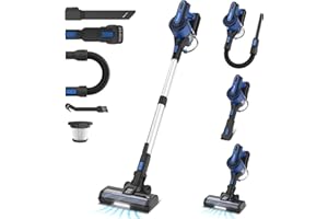 POWEART 30Kpa Cordless Vacuum Cleaner, 8-in-1 Rechargeable Stick Vacuum, 350W Powerful Battery Vacuum Up to 45min Runtime, Self-Standing Lightweight Vacuum Cleaner for Pet Hair Hard Floor-Blue