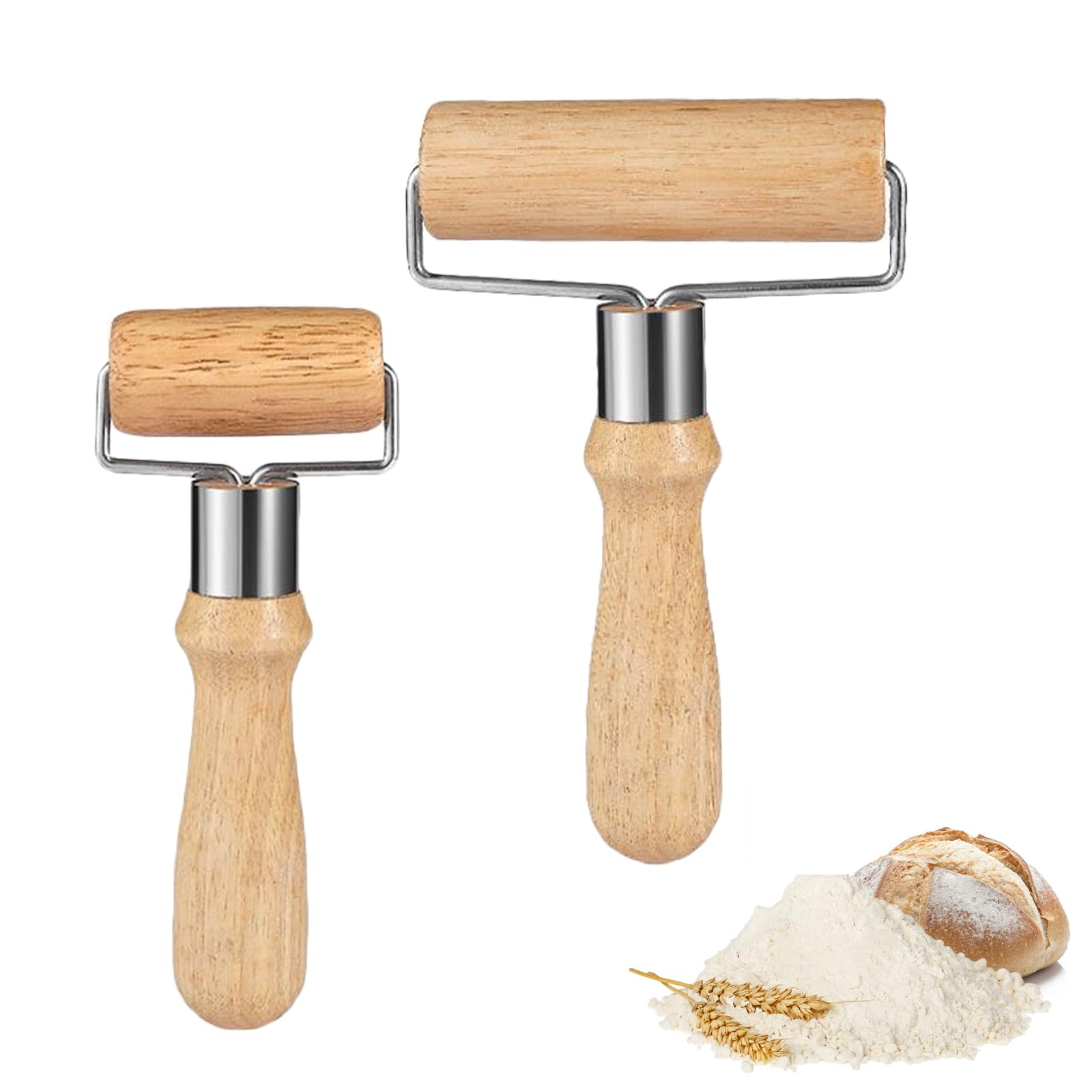 RoxNvm Rolling Pin, 2 Pieces Dough Roller, Small and Medium Dough Roller, Wooden Rolling Pin, Suitable for Rolling Dough, Pastas, Pizza, Desserts and Dumpling Skins (A)
