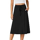 KIFOVEN Women’s Casual High Waist A Line Midi Skirt Flared Drawstring Stretchy Skirt