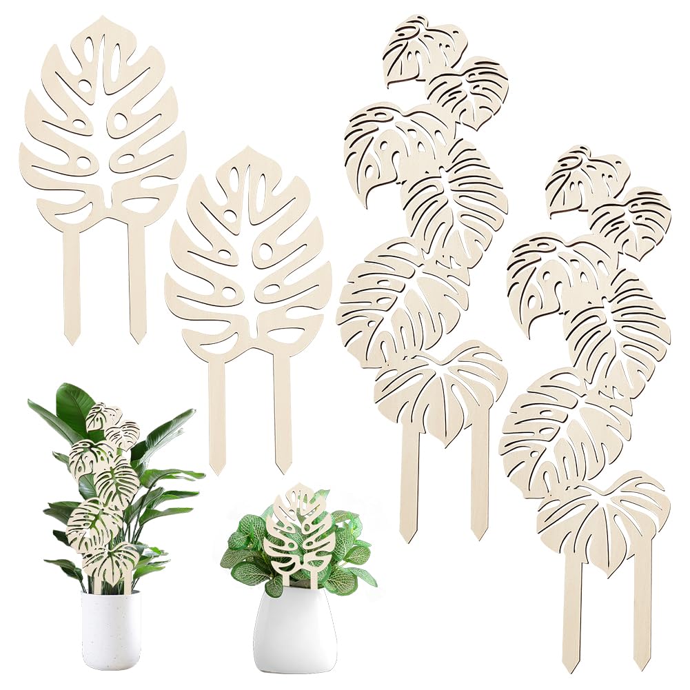 OLYCRAFT 4pc 2-Style Wood Plant Trellis - Monstera Leaf Shaped for Potted Plants