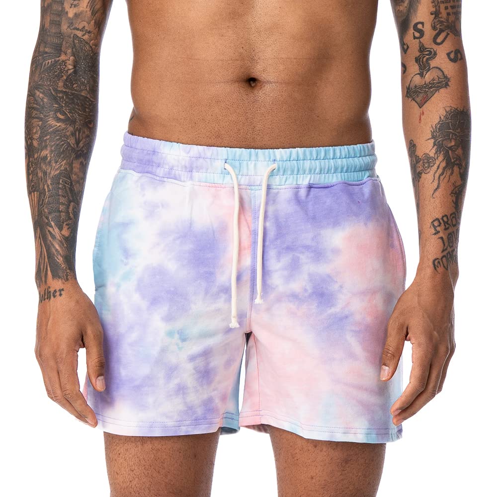 Photo 1 of AIMPACT Mens Tie Dye Sweat Shorts 5 Inch Cotton Casual Workout Gym Shorts with Pockets (PurplePink) XL