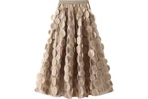 LOUVASABUCE Women Tulle Midi Skirt High Elastic Waist 3D Polka Dot Mesh Skirt A-Line Layered Bubble Skirt Graduation Dress