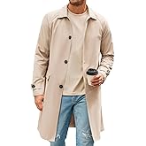 Runcati Mens Trench Coat Slim Fit Single Breasted Long Windbreaker Jacket Classic Lapel Casual Overcoat