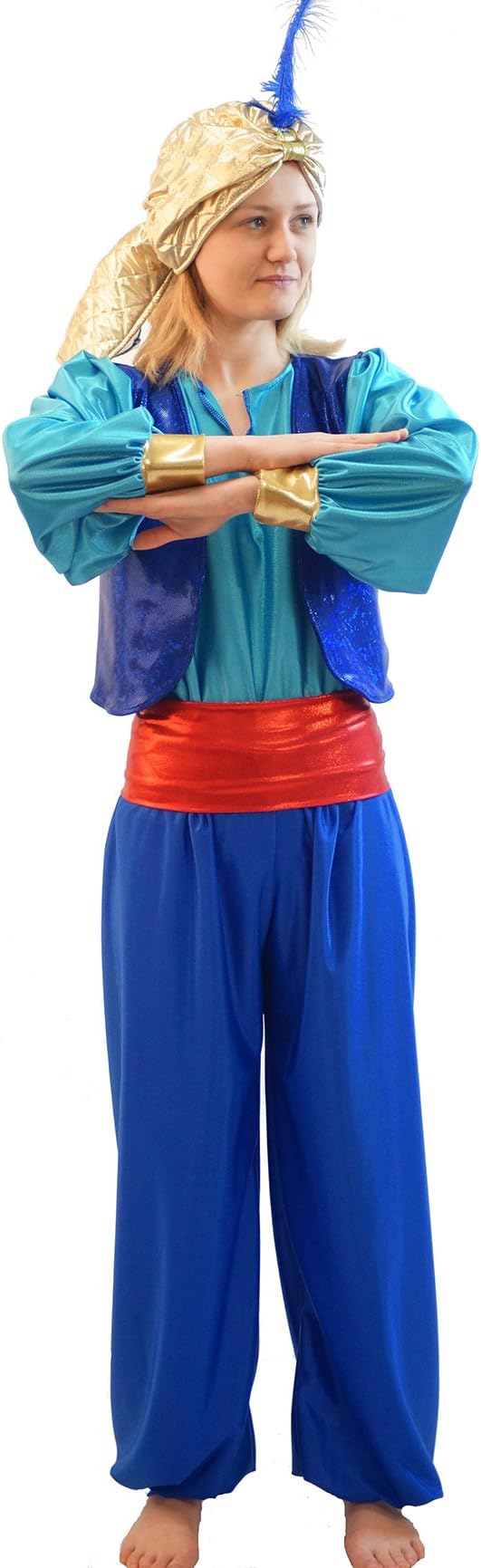 CRAZYLADIES COSTUMES World Book Day-Panto-Aladdin BLUE GENIE OF THE LAMP SULTAN HAT with FEATHER Child's Fancy Dress Costume - All Ages (TEEN)