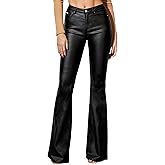 Lover Premium Women's Faux Leather Flare Pants Mid Waist PU Skinny Black Coated Leggings Bell Bottom Pants with Pockets