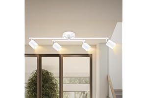 BRICOSMOCON 4 Light Track Lighting Kit Kitchen, White Track Lighting Fixtures Ceiling, 4 Way Modern Flexible Spot Track Lighting, Industrial LED Lights for Room Hallway Bedroom(GU10 Socket, Bulb Not Included)