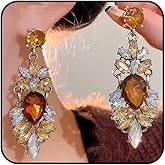 Sparkly Brown Rhinestone Chandelier Earrings for Women,Exaggerated Large Crystal Statement Drop Dangle Earrings Aesthetic Formal Prom Jewelry Gifts