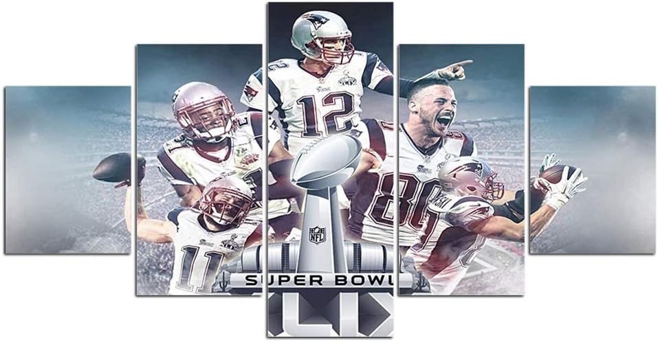 Amazon Com Tom Brady Wall Decor Art Paintings 5 Piece Canvas Picture Artwork Living Room New England Patriots Prints Poster Decoration Wooden Framed Ready To Hang 60 Wx32 H Posters Prints