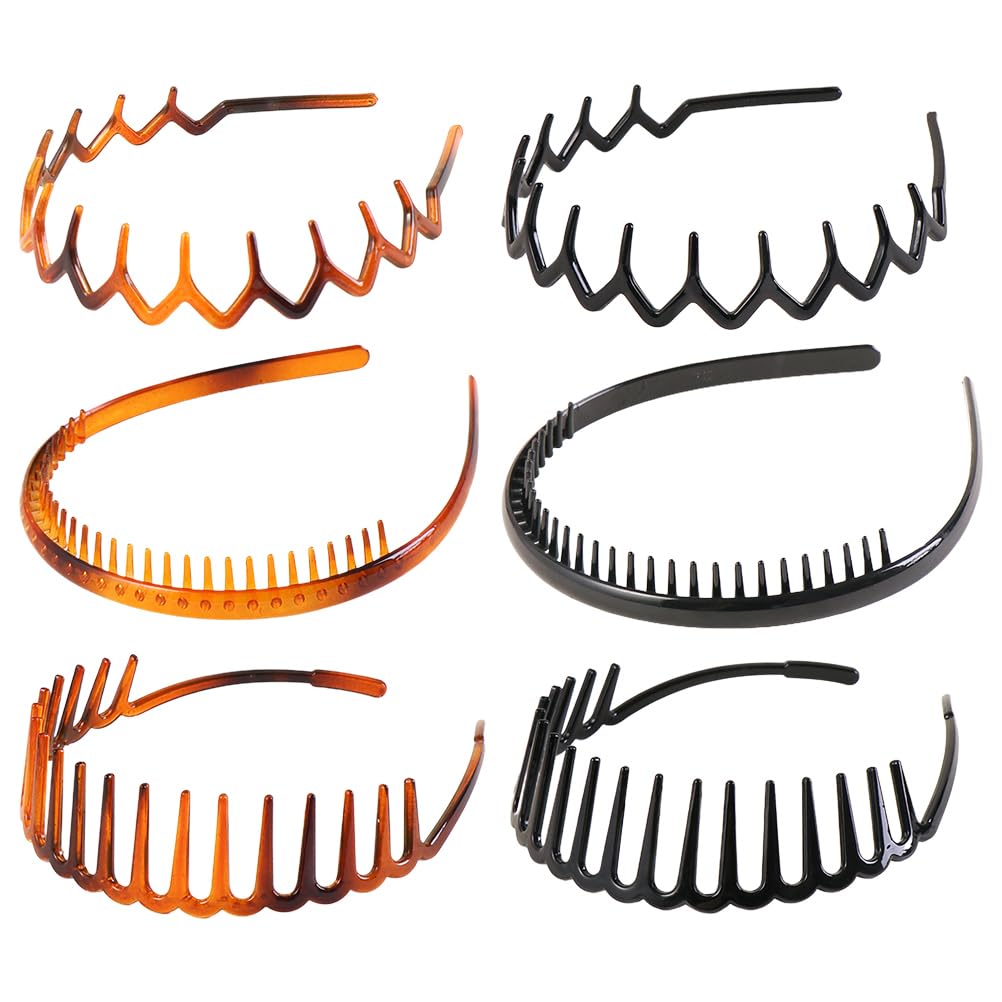 Lurrose 6PCS Teeth Comb Headbands, Unisex Headbands Toothed Hairbands Headband Hair Accessories for Women Men