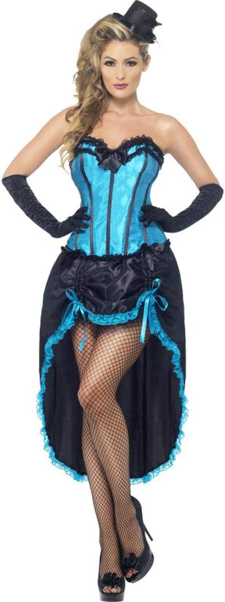 Fest Threads 2 PC Burlesque Madam Dancer Blue Corset Top & High Low Skirt Party Costume