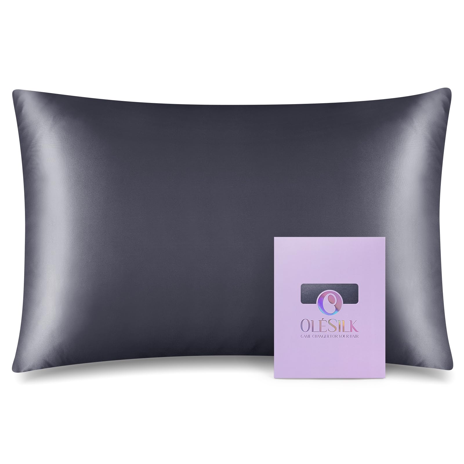 Photo 1 of OLESILK 100% Mulberry Silk Toddler Pillowcase for Hair and Skin, Both Sides 19 Momme Pure Natural Silk Travel Pillow Cases with Hidden Zipper, 13"x 18", Charcoal