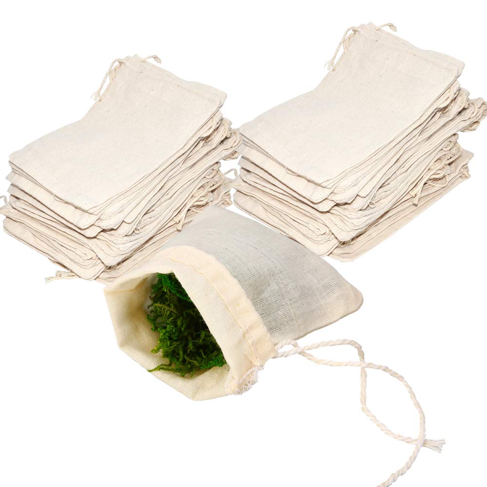 Cotton Muslin Drawstring Bags, 50 Pcs Tea Filter Bags Reusable Mesh Bag for Loose Tea, Herbs, Spices, Soap and Jewellery Gifts