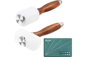 Swpeet 3Pcs Leather Carving Hammer Set, T-Head Hammer and Vertical Hammer Leathercraft Mallet with A5 Craft Cutting Board, Ny