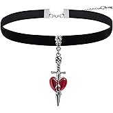 Navirix Heart Choker Necklace for Women,90s Balck Velvet Choker Necklace Goth Jewelry,Red Heart Gothic Holloween Necklaces