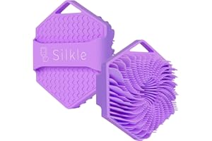 SILKLE Silicone Body Scrubber - Exfoliating Bath Brush and Skin Cleanser - Shower Sponge for Gentle Body Scrub and Wash - Silicone Scrubbing Care Tool for a Refreshed and Renewed You - Purple