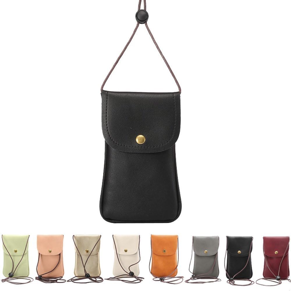 Wynoz(TM) Jet Black Casual Fashion PU Leather Cellphone Neck Pouch Bag & Credit Card Holder with adjustable Sling for iPhone 6s Plus iPhone 5s iPhone 4s Samsung Galaxy S6 Edge+ Note 5