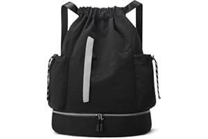 JELUTAR Drawstring Backpack for Men Women Water-Resistant Gym Bag with Shoe Compartment Lightweight String Sport Sackpack for Basketball Soccer Swimming and Travel, Black