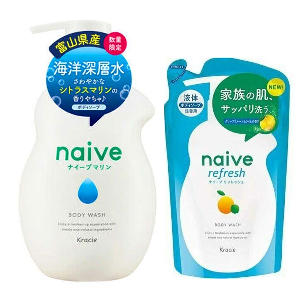 Amazon Com Kracie Naive Body Wash Marine Scent 530ml Plus Naive Refresh Body Soap Refill Pack Beauty