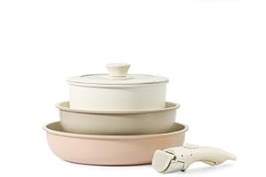 CAROTE 5 pcs Pots and Pans Set With Detachable Removable Handle, Induction Kitchen Non Stick RV Cookware , Multicolor