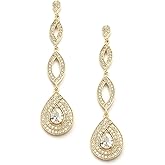 Mariell Gold Wedding Earrings, Cubic Zirconia Dangle Earrings for Bride, Bridesmaids, Gold Bridal Earring