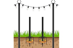 AHRLHR 2 Pack String Light Poles,Poles for Outdoor String lights10 Ft Metal Poles with Fork for Outdoor String Lights,Outdoor Light Poles with Fork,Patio,Deck,Backyard,Garden Wedding,Party,Stand for Outside