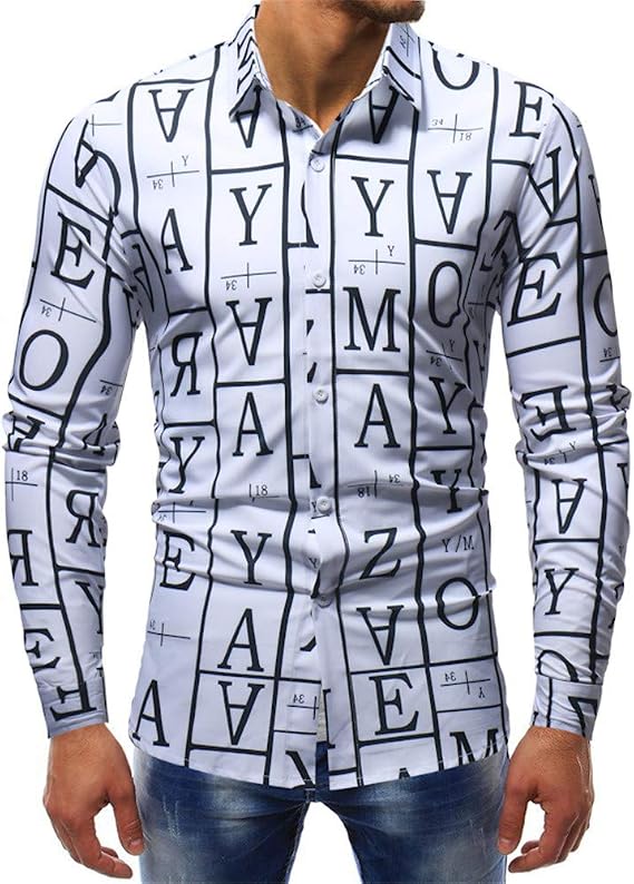 Amazon Angelo アロハシャツ シャツ メンズ 男 長袖シャツ トップス 英字柄シャツ 総柄シャツ 夏 秋 タイト スリム カジュアル プリントシャツ メンズファッション 服 オシャレシャツ プリント オシャレ シャツ 通販