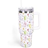 Whaline 40oz Easter Tumbler with Handle Straw and Lid Watercolor Egg Floral Travel Tumbler Spring Flower Coffee Cup for Holiday Birthday Party Favors